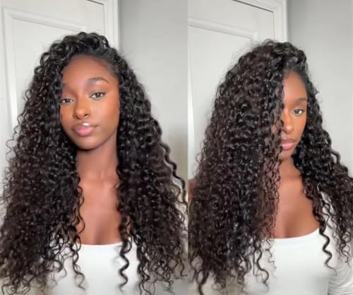 Lockige Perücke Für Damen, Echthaar, Ohne Kleber, Mit Kordelzug, 250 Dichte, Natürliche Textur, Perücken von Generic