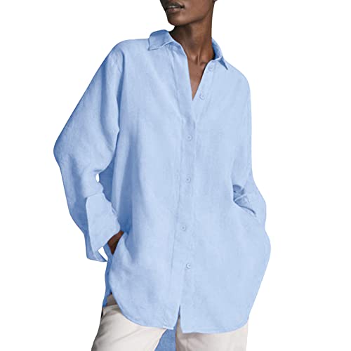 Long Bluse Damen Lang, Hemd Oversize Hemdbluse V-Ausschnitt Revers Blusen Große Größen Hemden Lose Freizeithemd Einfarbig Langarmshirt Longsleeve Blusentops Elegant Blusenshirt Herbst Kleidung von Generic