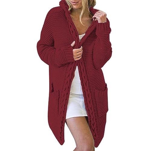 Long Cardigan FüR Damen 𝐋ang Damen-Cardigan mit Fester Kapuze und großer zum Stricken von Teig Strickjacke DüNn Damen (RD2, S) von Generic