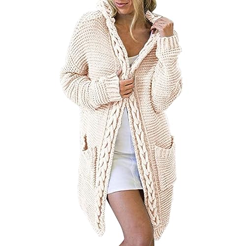 Long Cardigan FüR Damen 𝐋ang Damen-Cardigan mit Fester Kapuze und großer zum Stricken von Teig Strickjacke DüNn Damen (White, S) von Generic