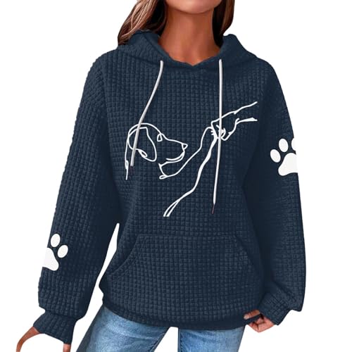 Long Hoodie,Hoodie Hip Hop Couple Damen Hoodie Oversize Mit Aufdruck Sweatshirt Pullover Damen Kapuzenpullover Mit Hundemotiv Bequemes Sweatshirt Mit Kängurutasche （Blau，XL） von Generic