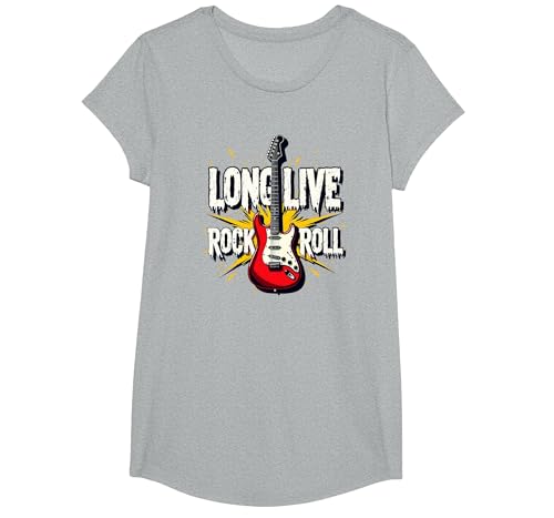 Long Live Rock & Roll - Kultige Gitarre für Musikliebhaber T-Shirt, Girls, Grau Meliert, Mittel von Generic