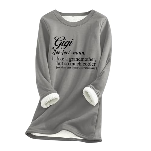 Longpullover Damen,Pullover Elegant Damen,Damen Pullover 2024 Winter Langarmshirt Ohne Kapuze Sweatshirt Basic Oberteile Fleece Gefüttert Sportshirt Warme Rundhals Tops,Grau,S von Generic