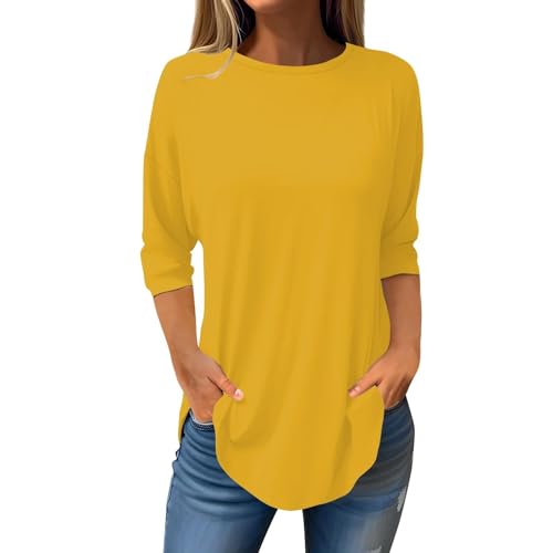 Longshirt Damen 3/4 Arm - T-Shirt Einfarbig Basic Langarmshirt Oversized Oberteile Große Größen Tshirt Elegante Blusenshirt Dreiviertel Tunika-Tops Lässig Sportshirt Y2K Shirt von Generic