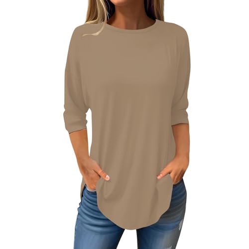 Longshirt Damen 3/4 Arm - T-Shirt Einfarbig Basic Langarmshirt Oversized Oberteile Große Größen Tshirt Elegante Blusenshirt Dreiviertel Tunika-Tops Lässig Sportshirt Y2K Shirt von Generic