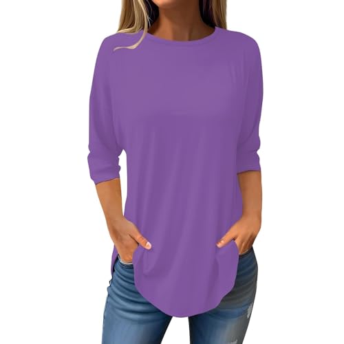 Longshirt Damen 3/4 Arm - T-Shirt Einfarbig Basic Langarmshirt Oversized Oberteile Große Größen Tshirt Elegante Blusenshirt Dreiviertel Tunika-Tops Lässig Sportshirt Y2K Shirt von Generic