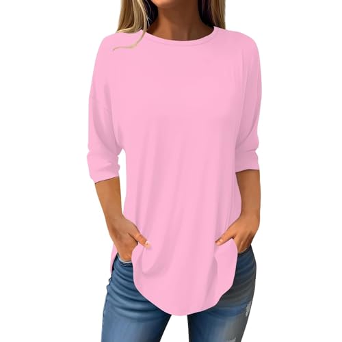 Longshirt Damen 3/4 Arm - T-Shirt Einfarbig Basic Langarmshirt Oversized Oberteile Große Größen Tshirt Elegante Blusenshirt Dreiviertel Tunika-Tops Lässig Sportshirt Y2K Shirt von Generic