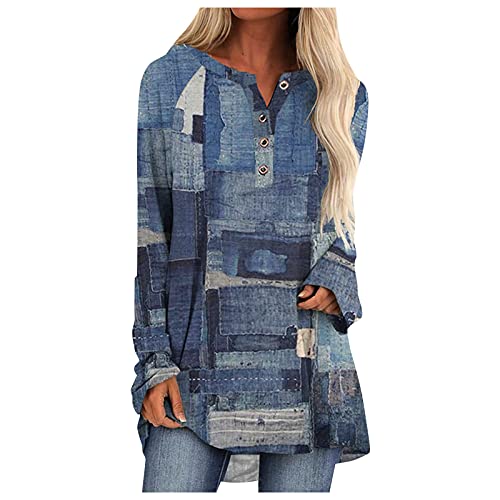 Longshirt Damen Herbst Tunika Batik Langarm Große Größen Lange Oberteile Bedruckte Longbluse Longpullover T Shirt Casual Lose Elegant Pullover Bluse Sweatshirt Langarmshirt Hemd Tops von Generic