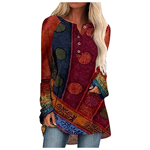 Longshirt Damen Herbst Tunika Batik Langarm Große Größen Lange Oberteile Bedruckte Longbluse Longpullover T Shirt Casual Lose Elegant Pullover Bluse Sweatshirt Langarmshirt Hemd Tops von Generic