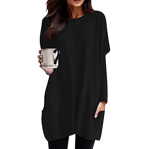 Longshirt Damen Lang Shirt Rundhals Langarm Oberteil Einfarbig Casual Lässig Pullover T-Shirt Tunika Tops mit Taschen Elegant Langarmshirt Sweatshirt Lose Rundkragen Oversize Blusen Tuniken Longshirt Damen Lang Shirt Rundhals Langarm Oberteil Einfarbig Casual Lässig Pullover T-Shirt Tunika Tops mit Taschen Elegant Langarmshirt Sweatshirt Lose Rundkragen Oversize Blusen Tuniken von Generic