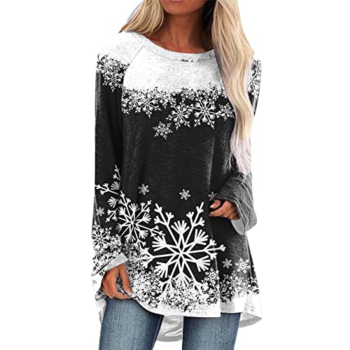 Longshirt Damen Weihnachten Herbst Winter Tunika Langarm Weihnachtspullover Lange Oberteile Bedruckte Longbluse Longpullover Casual Lose Elegant Pullover Bluse Sweatshirt Langarmshirt Hemd Tops von Generic