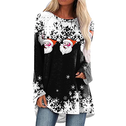 Longshirt Damen Weihnachten Herbst Winter Tunika Langarm Weihnachtspullover Lange Oberteile Bedruckte Longbluse Longpullover Casual Lose Elegant Pullover Bluse Sweatshirt Langarmshirt Hemd Tops von Generic
