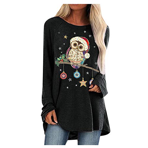 Longshirt Damen Weihnachten Langarm Weihnachtspullover Tunika Große Größen Lange Oberteile Bedruckte Longbluse Longpullover T Shirt Casual Lose Elegant Pullover Bluse Sweatshirt Langarmshirt Hemd Tops von Generic