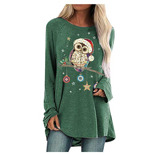 Longshirt Damen Weihnachten Langarm Weihnachtspullover Tunika Große Größen Lange Oberteile Bedruckte Longbluse Longpullover T Shirt Casual Lose Elegant Pullover Bluse Sweatshirt Langarmshirt Hemd Tops von Generic