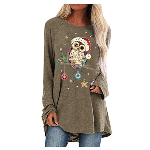 Longshirt Damen Weihnachten Langarm Weihnachtspullover Tunika Große Größen Lange Oberteile Bedruckte Longbluse Longpullover T Shirt Casual Lose Elegant Pullover Bluse Sweatshirt Langarmshirt Hemd Tops von Generic