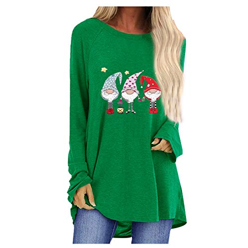 Longshirt Damen Weihnachten Langarm Weihnachtspullover Tunika Große Größen Lange Oberteile Bedruckte Longbluse Longpullover T Shirt Casual Lose Elegant Pullover Bluse Sweatshirt Langarmshirt Hemd Tops von Generic