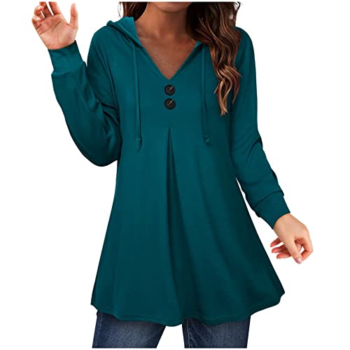 Longshirt Damen mit Kapuze Herbst Winter Langarm Hoodie Große Größen Kapuzenpullover Lange Oberteile Bedruckte Longbluse Longpullover T Shirt Lose Pullover Bluse Sweatshirt Tops, Hellblau, XL von Generic