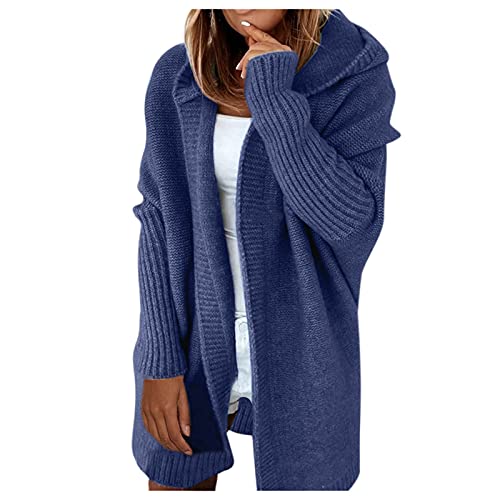 Longstrickjacke Damen Lang Mit Kapuze Langarm Strickmantel Elegant Grobstrick-Strickjacke Offen Strick-Cardigan Herbst/Winter/FrüHling üBergangsjacke Lange Strickjacken Strickpullover Jacke von Generic