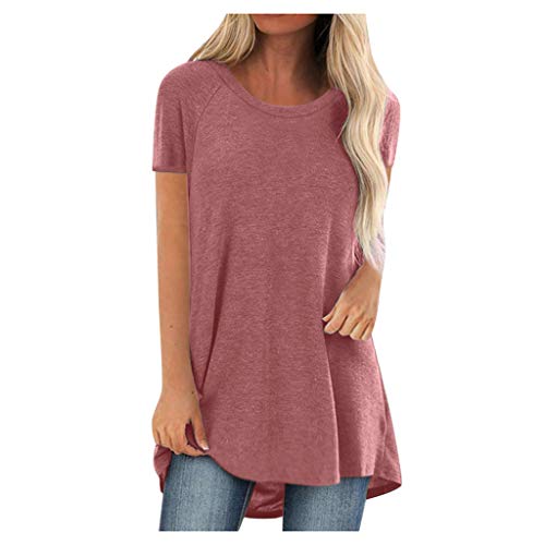 Longtops Damen Lang Kurzarm Lässig Blusen Longbluse Oberteile für Leggings Sommer Große Größen Damenblusen Longshirt Elegant Grosse Grössen Bluse Damenbluse Lange Sommerbluse Sexy Bunt Tunika Oberteil von Generic