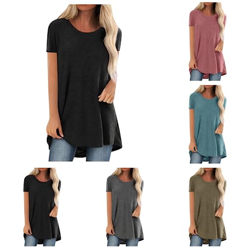 Longtops Damen Lang Kurzarm Lässig Blusen Longbluse Oberteile für Leggings Sommer Große Größen Damenblusen Longshirt Elegant Grosse Grössen Bluse Damenbluse Lange Sommerbluse Sexy Bunt Tunika Oberteil von Generic