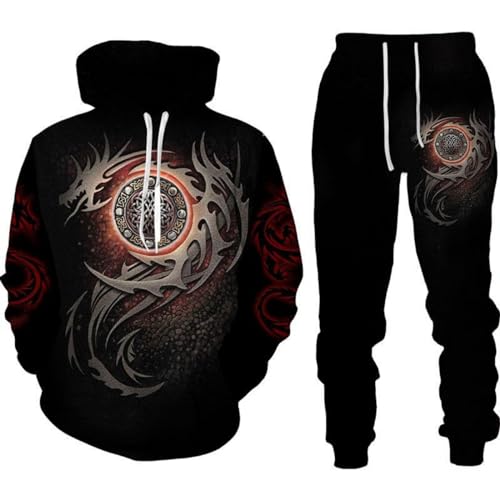 Loong Jogginganzug Trainingsanzug Herren Wolf Pullover Hose Kapuzenpullover Hosen Sets 2 Stück (Jogging suit08,6XL) von Generic