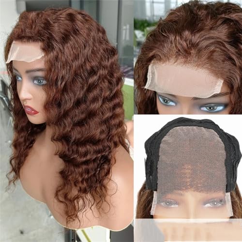 Loose Deep Wave Braun Spitze Pront Perücke Echthaar Perücken por Frauen 13X4 4X4 Transparent Lace Remy Haar von Generic