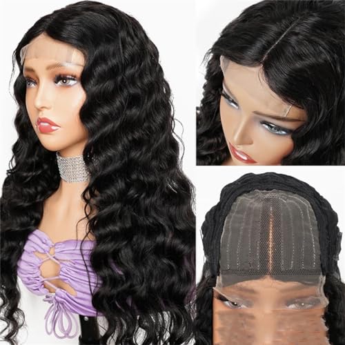 Loose Deep Wave Lace pront Echthaar Perücken por Frauen Glueless Transparent Lace Closure Perücke Pree Part Natural Black von Generic