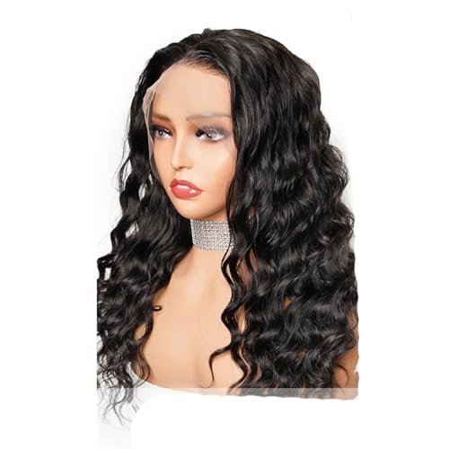 Loose Deep Wave Lace pront Echthaar Perücken por Frauen Glueless Transparent Lace Closure Perücke Pree Part Natural Black von Generic