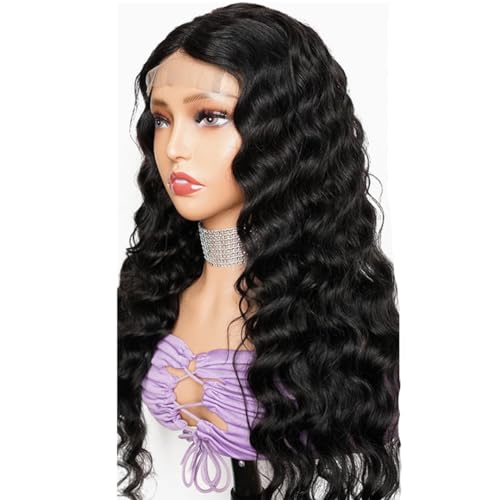 Loose Deep Wave Lace pront Echthaar Perücken por Frauen Glueless Transparent Lace Closure Perücke Pree Part Natural Black von Generic
