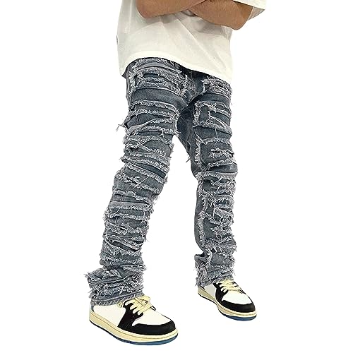 Loose Fit Herren Jeans - Herren High Street Heavy Wash Cat Beard Harlan Patch Made Old Slim Fit Skinny Foot Jeans Stretch Jeans Streetwear Cargo Pants von Generic