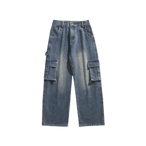 Loose Jeans Pants Cargo Fashion Size Casual Retro Men's Straight Large Men's Pants Jogginghose Herren Funktionsstoff (Blue, M) von Generic