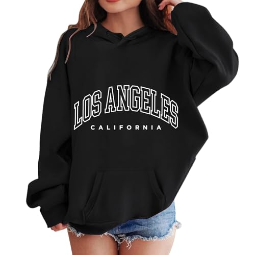 Los Angeles Kapuzenpullover Für Mädchen Mode Buchstaben Drucke Oversize Pullover Sweatshirt mit Kapuzen Langarm Kapuzenpulli Sweatshirt Kinder Pulli Hoodie Oberteile 3-12 Jahre (Z2-Black, 8-10 Years) von Generic