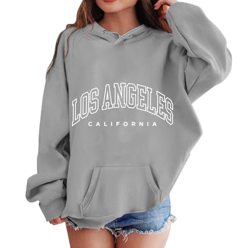 Los Angeles Kapuzenpullover Für Mädchen Mode Buchstaben Drucke Oversize Pullover Sweatshirt mit Kapuzen Langarm Kapuzenpulli Sweatshirt Kinder Pulli Hoodie Oberteile 3-12 Jahre (Z2-Grey, 7-8 Years) von Generic