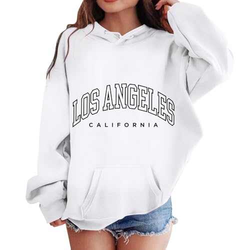Los Angeles Kapuzenpullover Für Mädchen Mode Buchstaben Drucke Oversize Pullover Sweatshirt mit Kapuzen Langarm Kapuzenpulli Sweatshirt Kinder Pulli Hoodie Oberteile 3-12 Jahre (Z2-White, 8-10 Years) von Generic