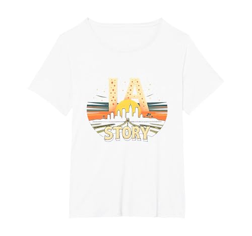 Los Angeles LA Story Starry Skyline Stadtbild T-Shirt, Damen Große Größen, Weiß, 2X von Generic