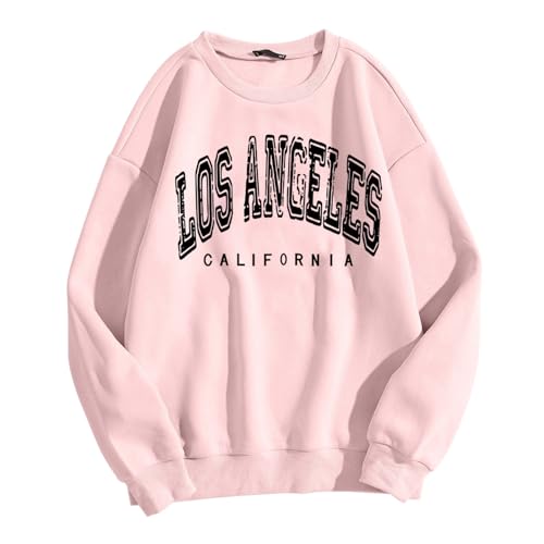 Los Angeles Pullover Teenager Mädchen Vintage Pullover Damen California Pullover Sweatshirt Damen Oversized Sweatshirt Ohne Kapuze Aesthetic Pullover Hoodie Pulli Y2k Streetwear von Generic