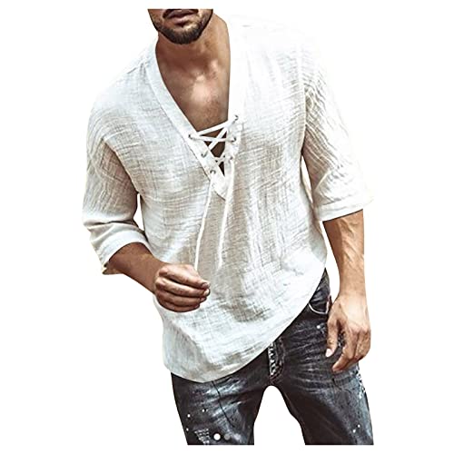 Lose Knopfleiste Luftiges Gemustert Topping Männer Ausgeschnitten Business Modetalent Tops Ärmel Langes Henley Baumwolle Sommer T-Shirt Männer Langarmshirt Herren von Generic