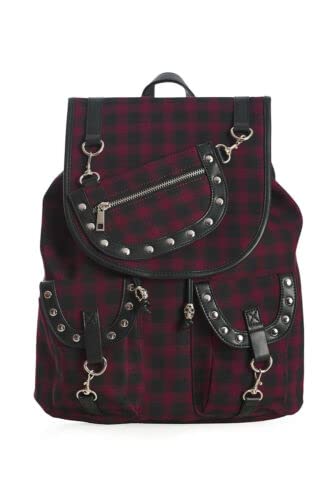 Lost Queen Yamy Tartan Skull Drawstring Plaid Punk Emo Handtasche Rucksack, burgunderfarben, Kordelzug von Generic