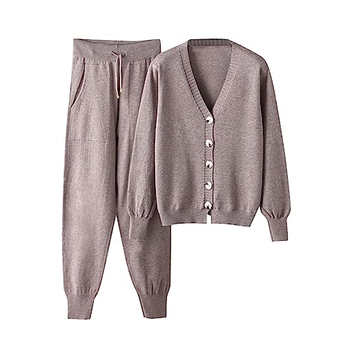 Loungewear Damen Set, Strickanzug Damen Set 2-teilige Jogginganzug Outfits Sets Knopf Strickpullover + Haremshose Sportanzug Trainingsanzug Trendiges Zweiteilige Strickpullover Outfit von Generic