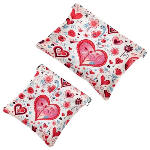 Love-782 Kosmetiktasche für Geldbörsen, wasserdichte Make-up-Tasche, Kosmetiktasche, tragbar, ohne Reißverschluss, Rot und Schwarz, 2 Stück, Mehrfarbig 05, A：7.1x5.8in/18x14.8cm，B:4.7x4.5in/12x11.5cm von Generic