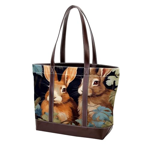 Lovely Rabbits-1211 modische gewaschene strapazierfähige Leder-Geldbörse für Damen, mit Tragegriff oben, mit Taschen, Reißverschluss, Mehrfarbig 04, 33.8x12x31cm/13.3x4.7x12.2 in von Generic