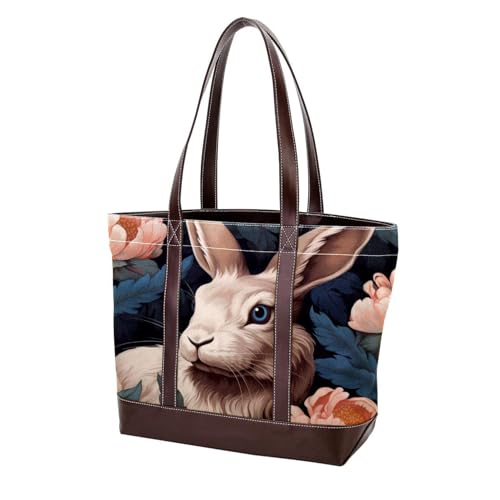 Lovely Rabbits-1211 modische gewaschene strapazierfähige Ledergeldbörse für Damen, mit Tragegriff oben, mit Taschen, Reißverschluss, Mehrfarbig 02, 33.8x12x31cm/13.3x4.7x12.2 in von Generic