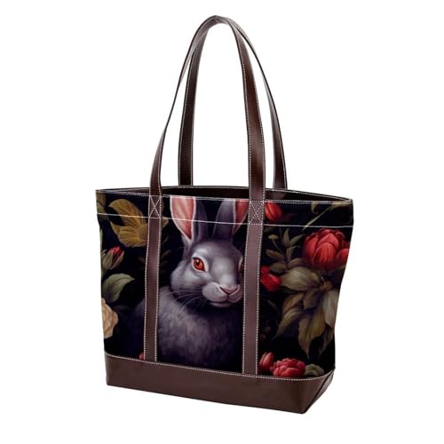 Lovely Rabbits-1277 modische gewaschene strapazierfähige Leder-Geldbörse für Damen, mit Tragegriff oben, mit Taschen, Reißverschluss, Mehrfarbig 04, 33.8x12x31cm/13.3x4.7x12.2 in von Generic