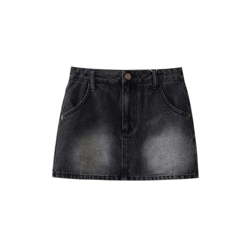 Low-Waist-Jeansrock mit Taschen, All-Match-Anti-Exposure-A-Linien-Hüftrock für den Sommer-Schwarz-Grau-S von Generic