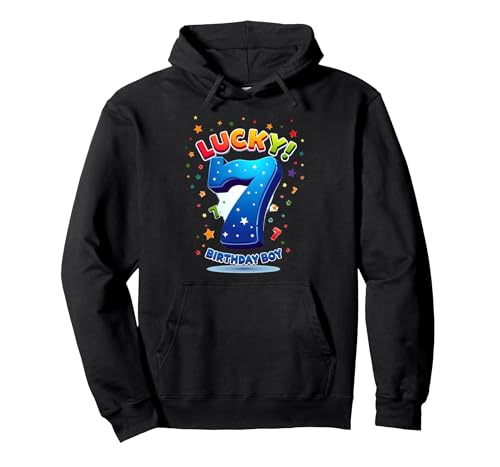 Lucky 7 Birthday Boy Festliche Feier für Kinder Pullover Hoodie, Unisex für Erwachsene, Schwarz, XL von Generic