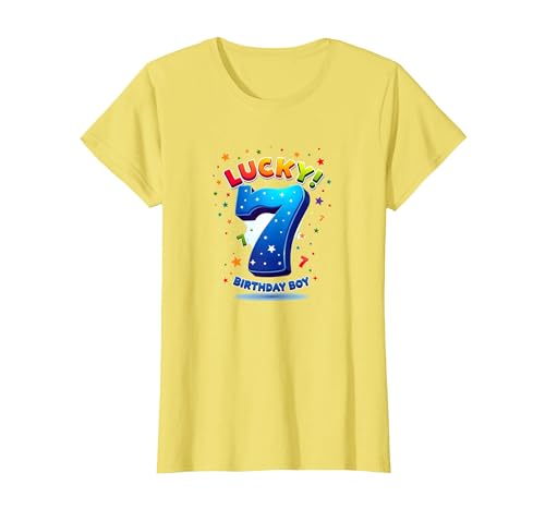 Lucky 7 Birthday Boy Festliche Feier für Kinder T-Shirt, Damen, Gelb, XS Lucky 7 Birthday Boy Festliche Feier für Kinder T-Shirt, Damen, Gelb, XS von Generic
