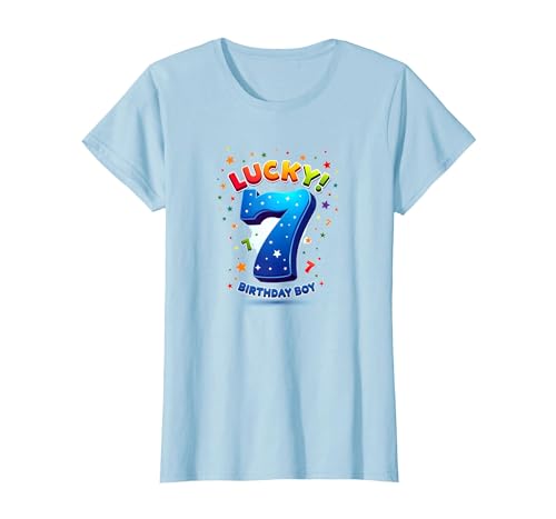 Lucky 7 Birthday Boy Festliche Feier für Kinder T-Shirt, Damen, Himmelblau, XS Lucky 7 Birthday Boy Festliche Feier für Kinder T-Shirt, Damen, Himmelblau, XS von Generic
