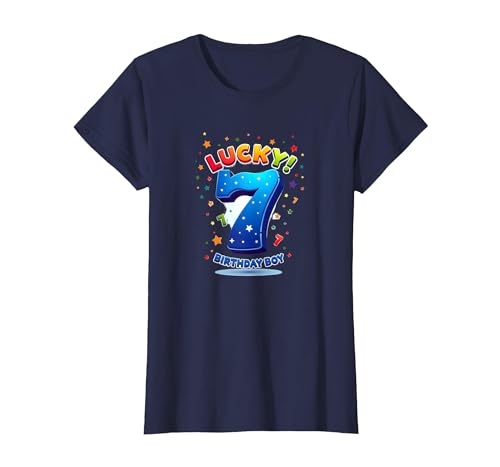 Lucky 7 Birthday Boy Festliche Feier für Kinder T-Shirt, Damen, Marineblau, XS Lucky 7 Birthday Boy Festliche Feier für Kinder T-Shirt, Damen, Marineblau, XS von Generic