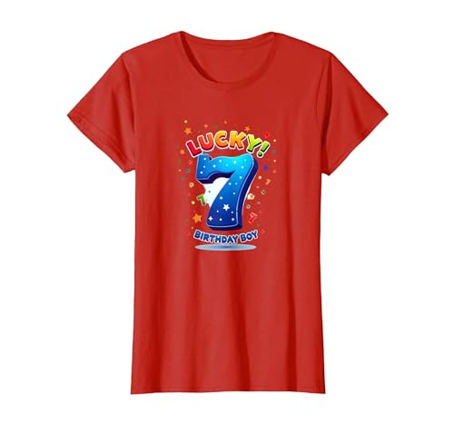 Lucky 7 Birthday Boy Festliche Feier für Kinder T-Shirt, Damen, Rot, XS Lucky 7 Birthday Boy Festliche Feier für Kinder T-Shirt, Damen, Rot, XS von Generic