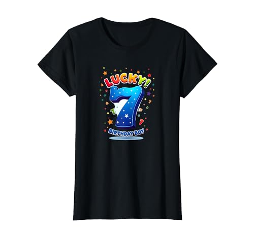 Lucky 7 Birthday Boy Festliche Feier für Kinder T-Shirt, Damen, Schwarz, XS Lucky 7 Birthday Boy Festliche Feier für Kinder T-Shirt, Damen, Schwarz, XS von Generic